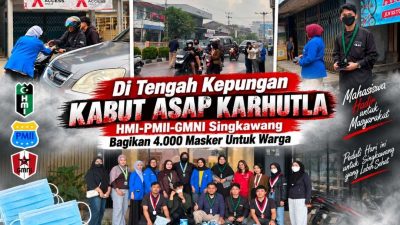 Di Tengah Kepungan Kabut Asap Karhutla, HMI-PMII-GMNI Singkawang Bagikan 4.000 Masker Untuk Warga