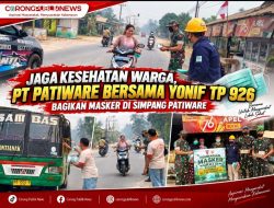 Jaga Kesehatan Warga, PT Patiware Bersama Yonif TP 926 Bagikan Masker di Simpang Patiware